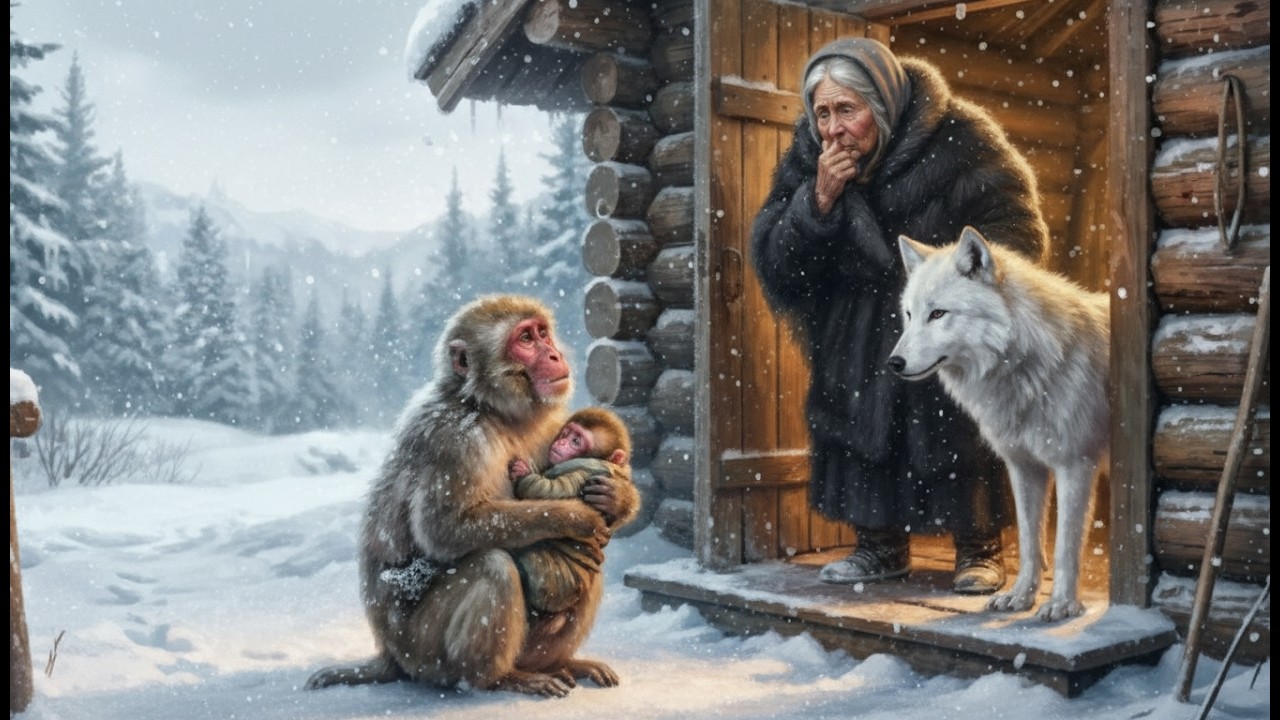 She Opened the Door and Found a Crying Snow Monkey Holding Her Baby 🐒#AnimalRescue #SnowMonkey