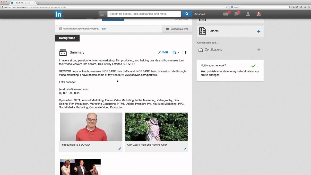 LinkedIn Updating Profile Tip | SEOVOD | Video Production | Video Marketing