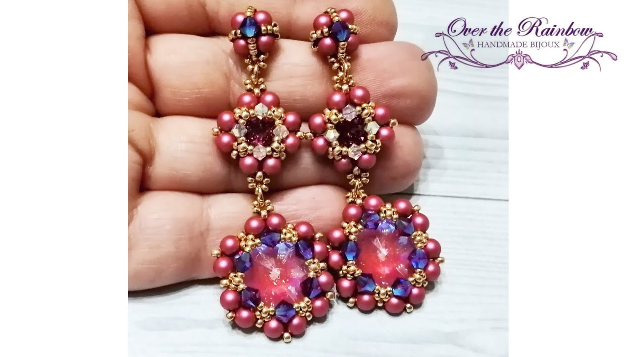 Orecchini con rivoli 14mm, perle 4mm e bicono 4mm - Tutorial Orecchini Regina