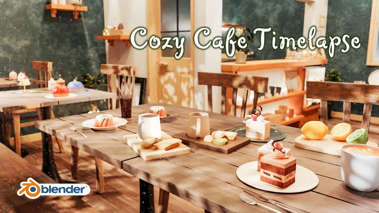 【Blender3.4】落ち着いた雰囲気のカフェ【タイムラプス】