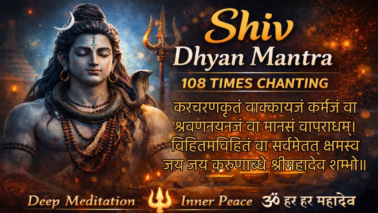 🕉️ 108 Times Shiv Dhyan Mantra Chanting | Kar Charan Kritam | Deep Meditation & Inner Peace 🔱