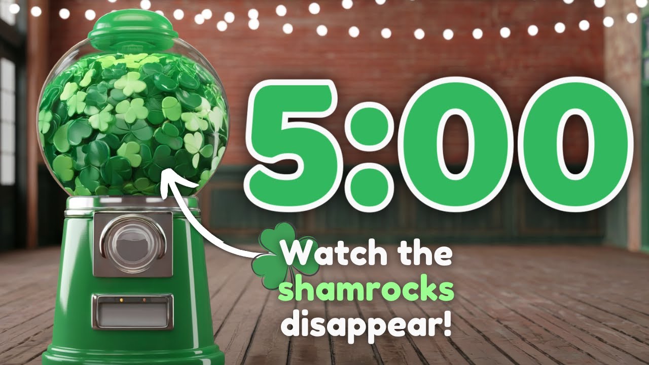 5-Minute St. Patrick's Day Countdown Timer ☘️ Shamrock Gumball Machine | Fun Visual Timer with Music