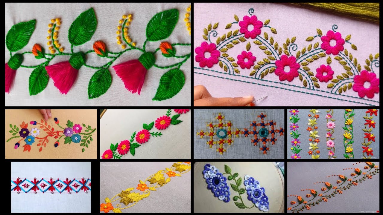 ✨ New Style Hand Embroidery Border Pattern🌼 Classic Floral Hand Embroidery Border Line