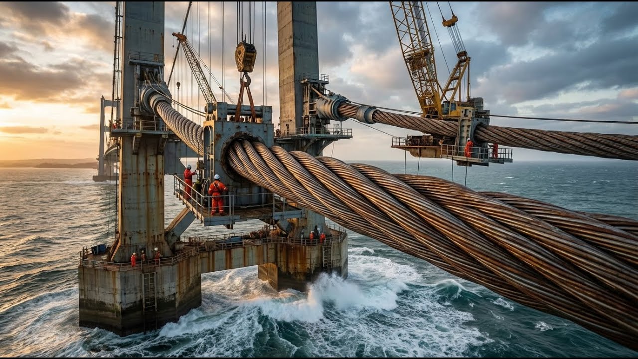 The Entire Process of Installing Giant Cables for Massive Sea Bridges You’ve Never Seen Before