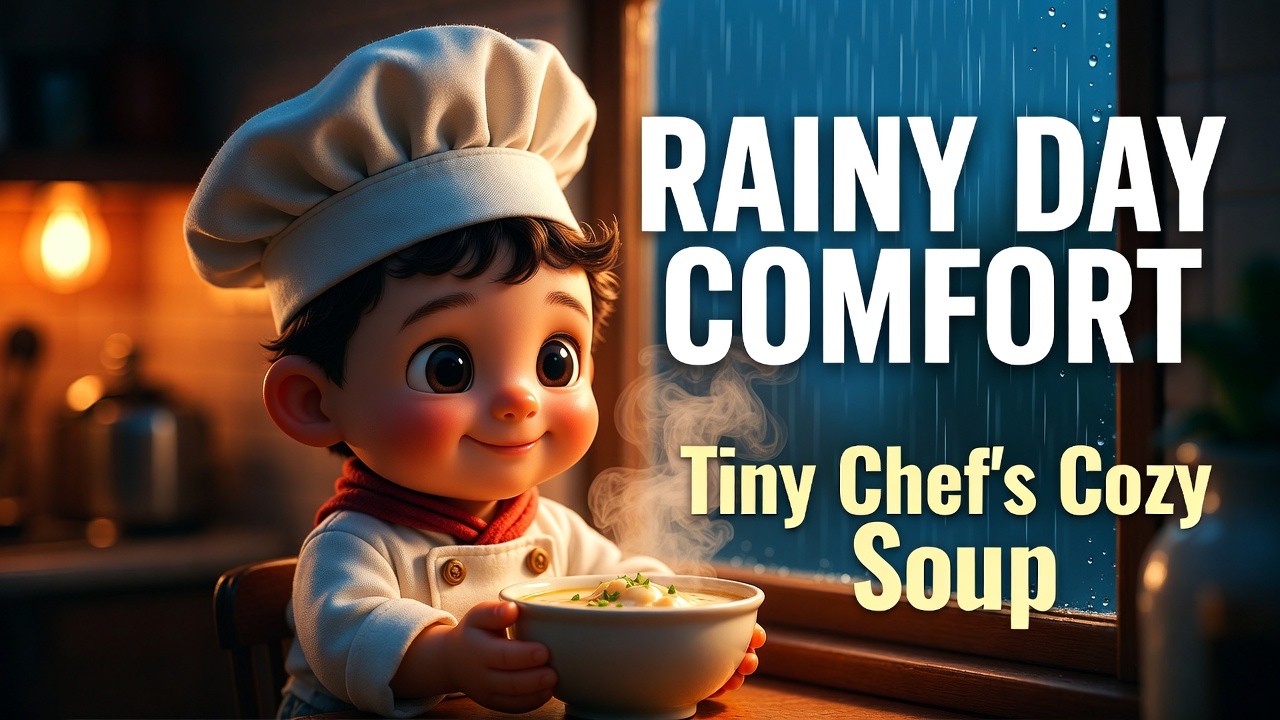 Miniature Chef Cooking Cozy Soup on a Rainy Day