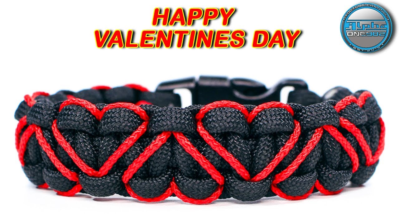 Happy Valentines Paracord Bracelet Solomon Stitched Hearts Tutorial DIY Gift