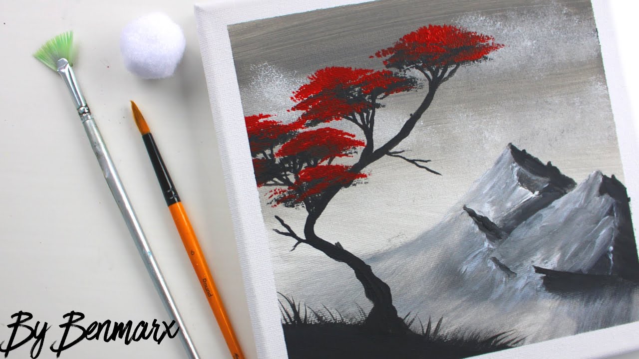 Paint with me an abstract bonsai tree painting Landscape | Acrylic painting art channel