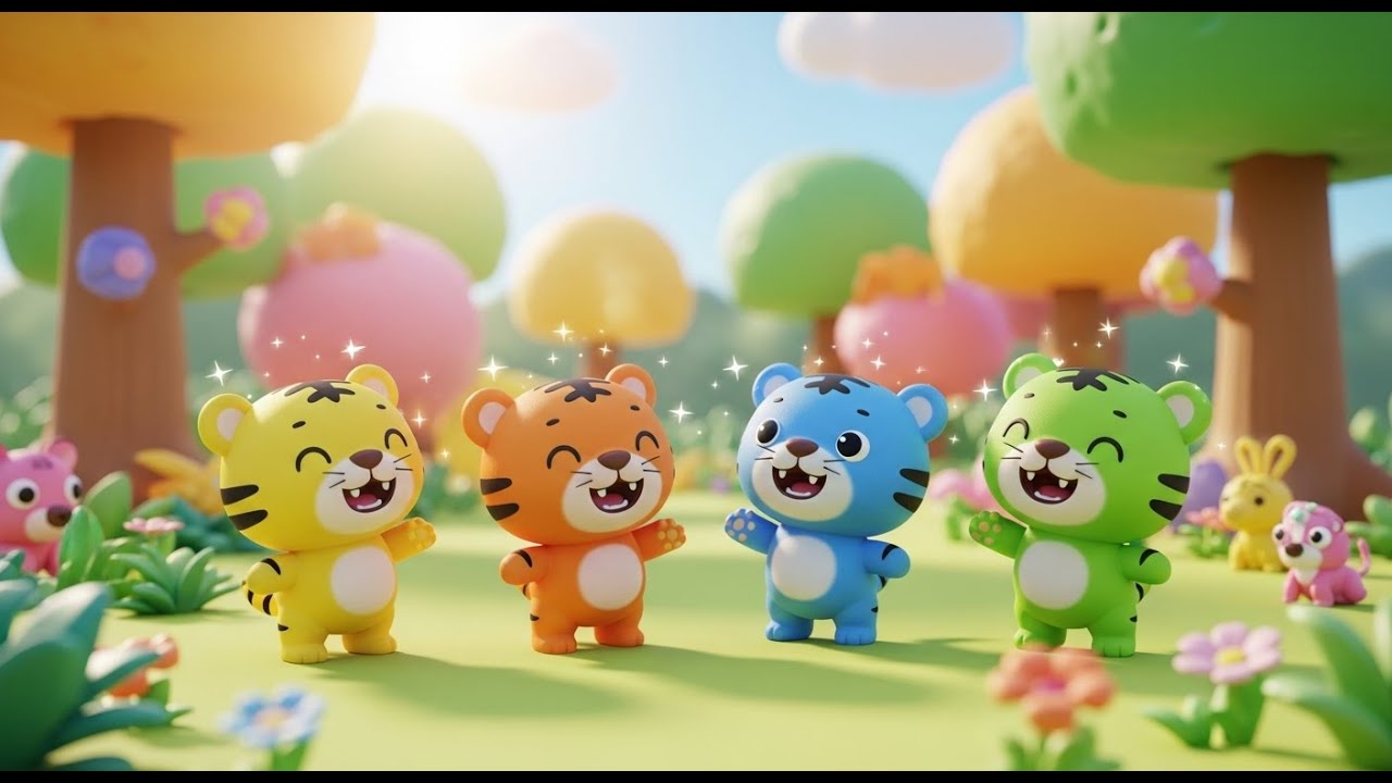 Quatro Tigrinhos de Brinquedo Rugem, Rugem | Música de Animais e Sons para Crianças