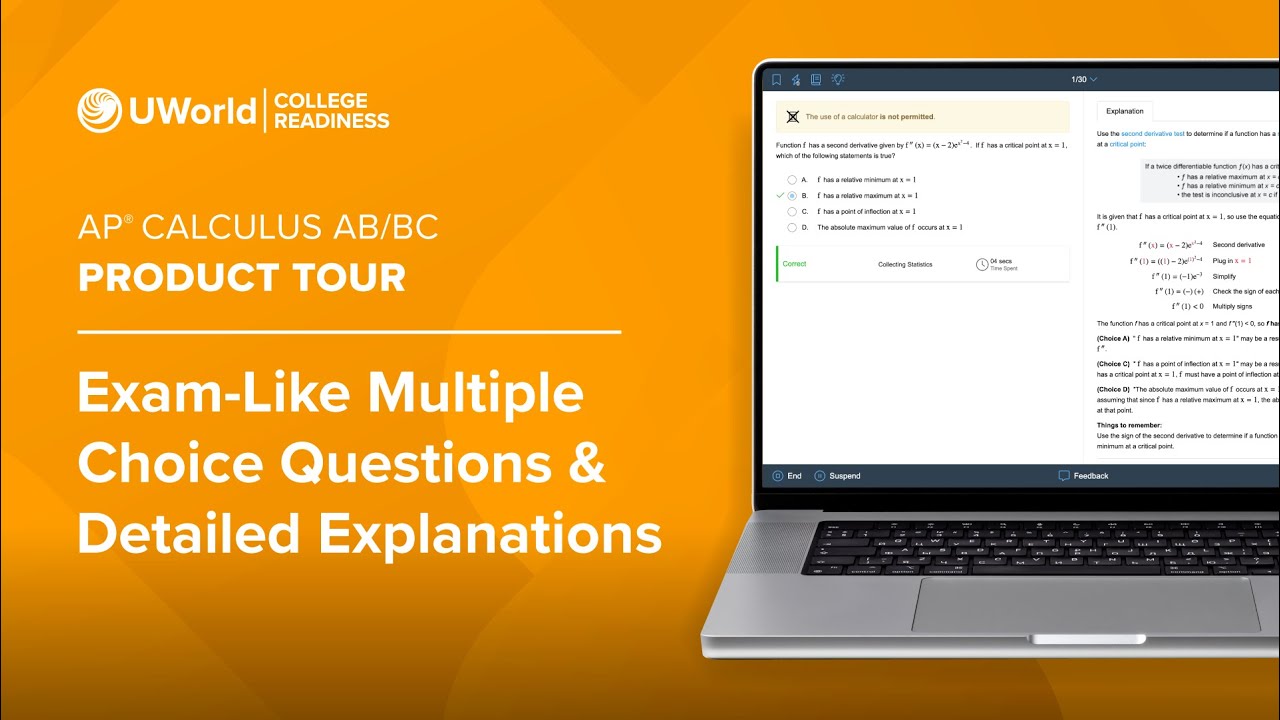 UWorld’s Course for AP® Calculus: AP Exam-Like Multiple Choice Questions & Detailed Explanations