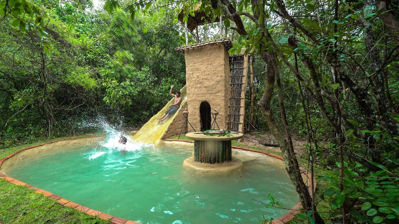 Build The Most Temple Two Story House Water Slide Park To Underground Swimming Pools