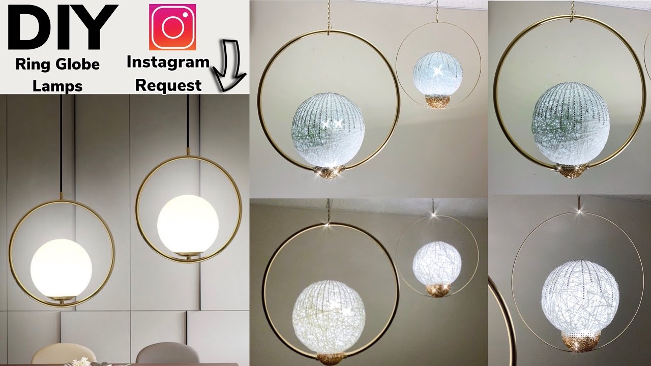 DIY Instagram Request Glam Ring Globe Lamps Using Yarn, Beach Balls & Hula Hoops Home Decor 2020
