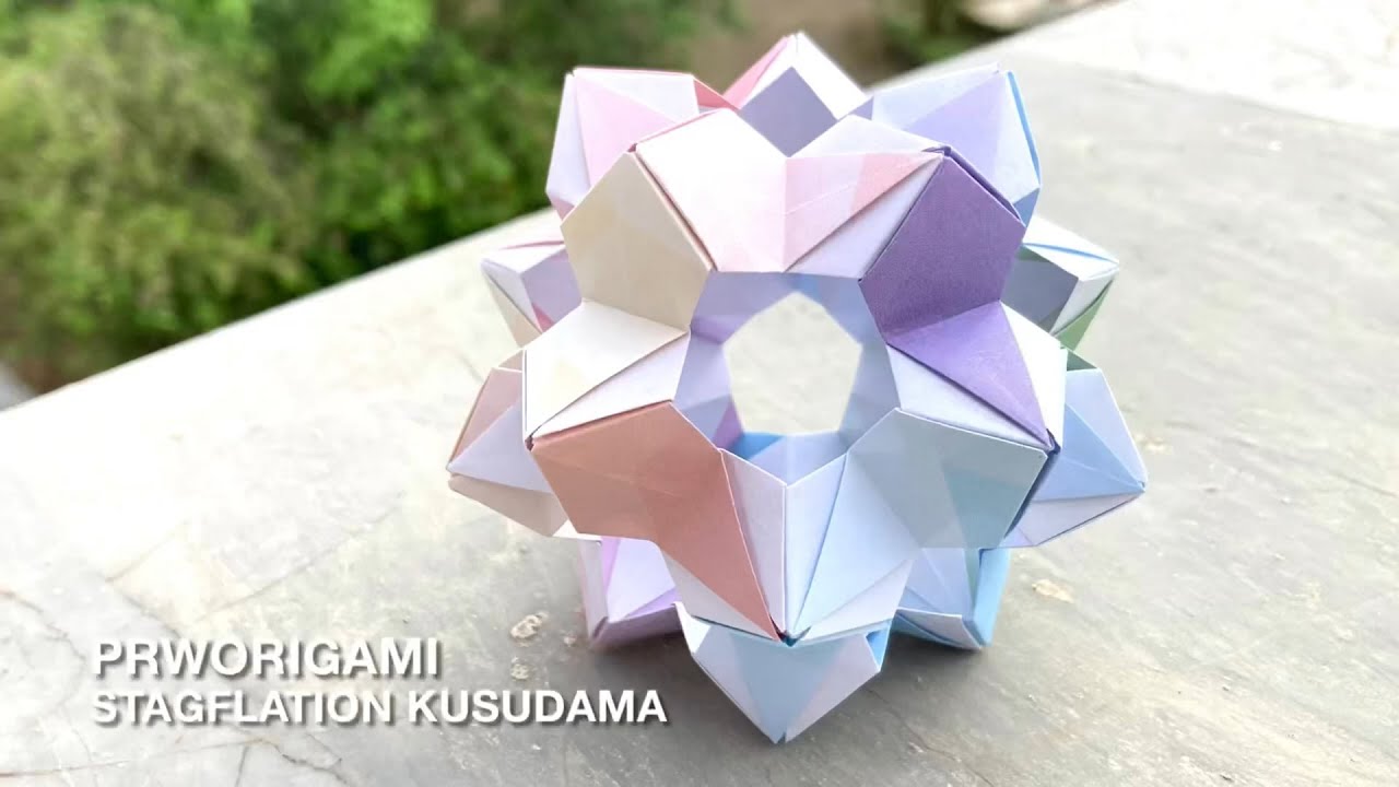 Stagflation Kusudama - PrwOrigami Folding Tutorial 【くす玉・折り紙】