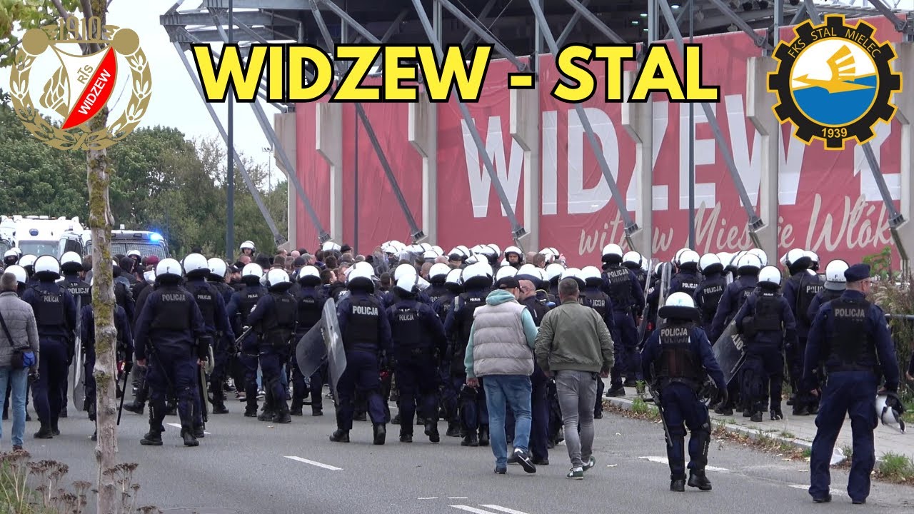 WIDZEW - STAL MIELEC:  Przemarsz kibiców Stali, przejazdy alarmowe i akcja Policji