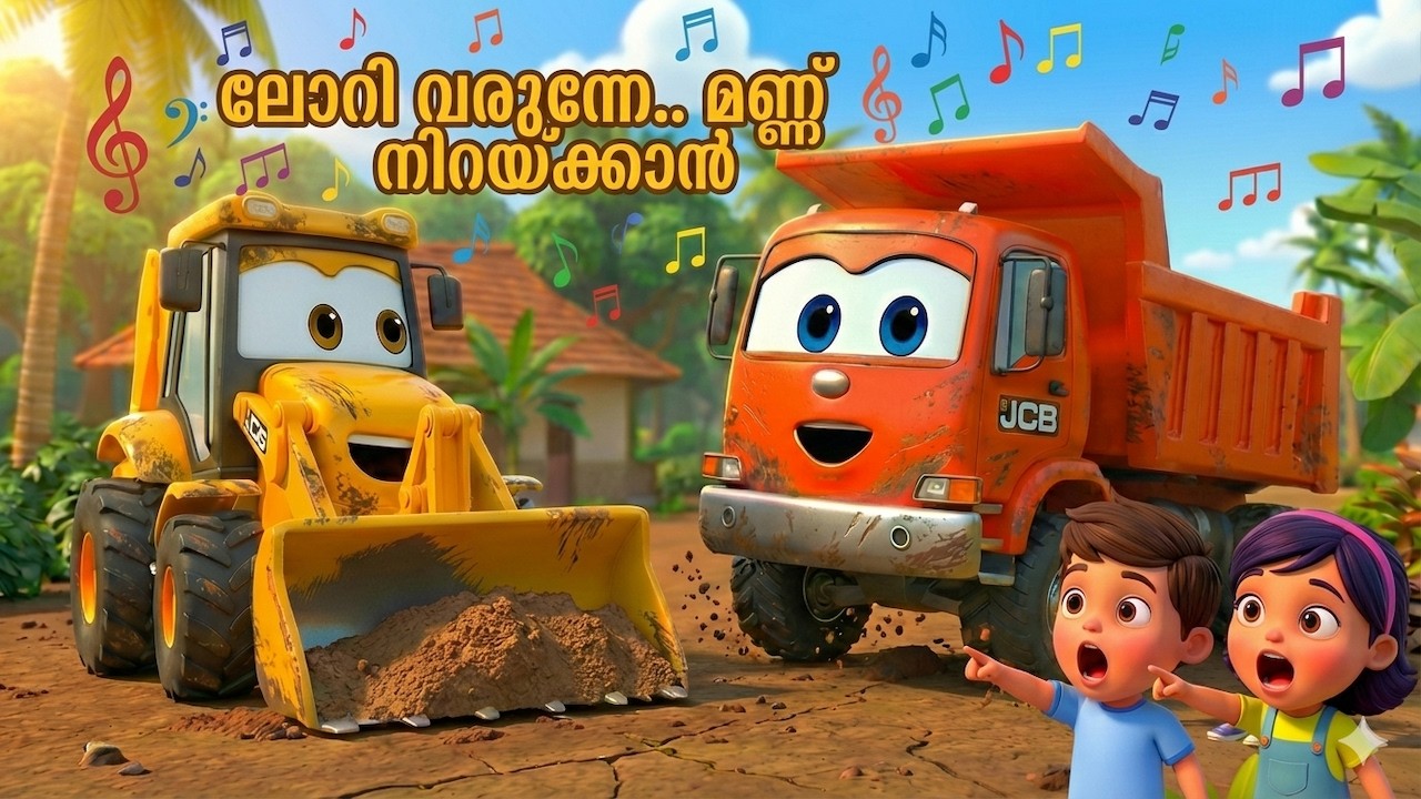 മണ്ണ് വാരാൻ ജെസിബി! | Fun JCB Tipper Lorry Malayalam Rhyme for Kids | cartoon song