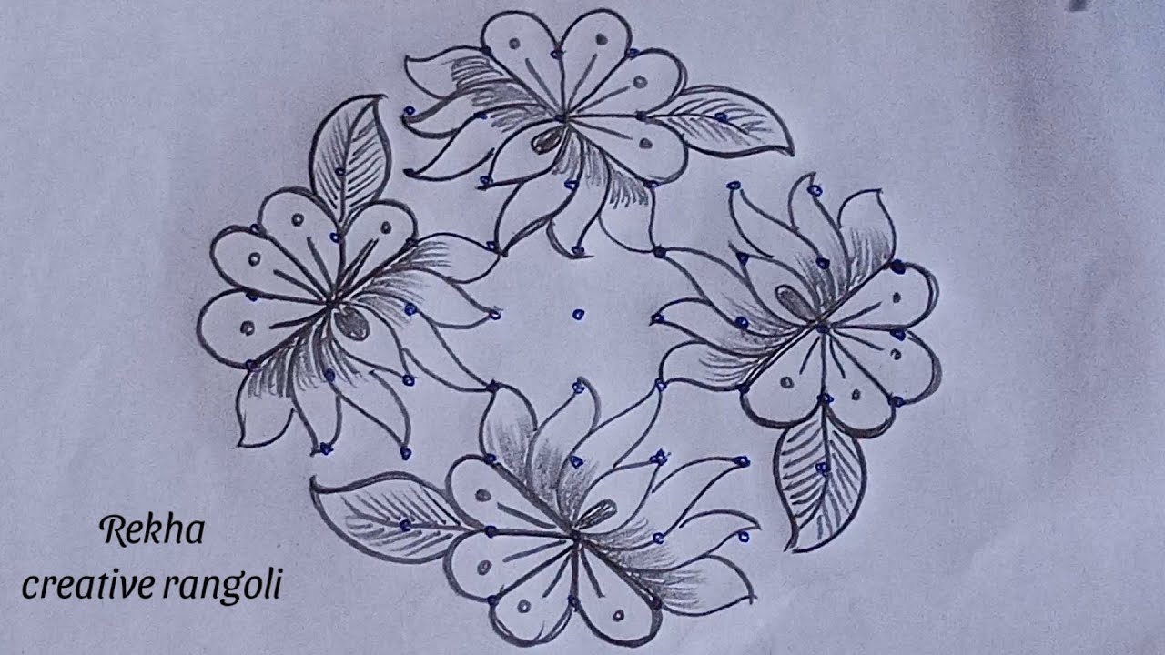 Thamarai poo kolam | beautiful lotus flower rangoli | big flower kolam | latest rangoli designs