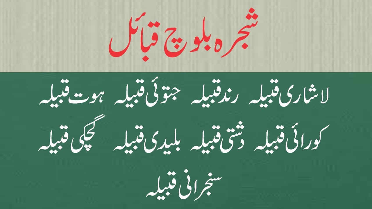 Shijra Baloch Tribes | Rind | Lashari | hout | Jatoi | Korai | Dashti | Buledi | Gichki | Sanjrani