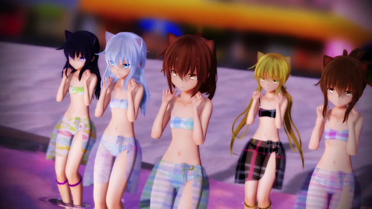 【MMD艦これ】おじゃま虫（文月、皐月、第六駆逐隊　水着）1080P/60FPS