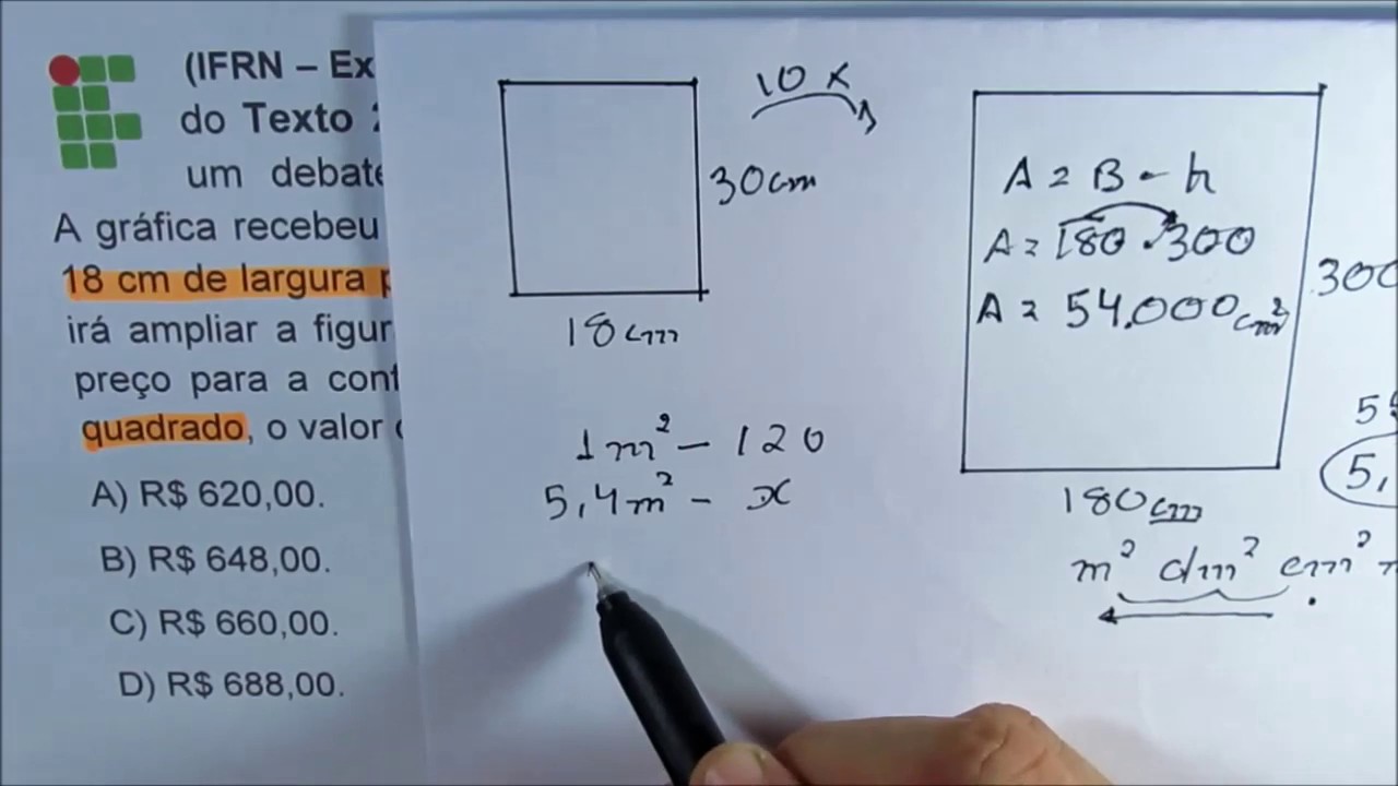 IFRN - QUESTÃO 30. GEOMETRIA PLANA e REGRA DE TRÊS. Micamática.