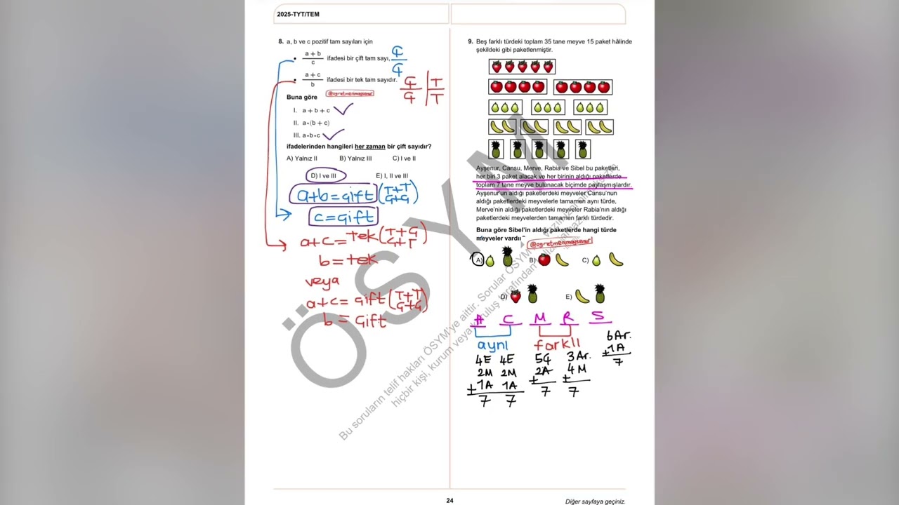 2025 TYT matematik &ccedil;&ouml;z&uuml;mler 
