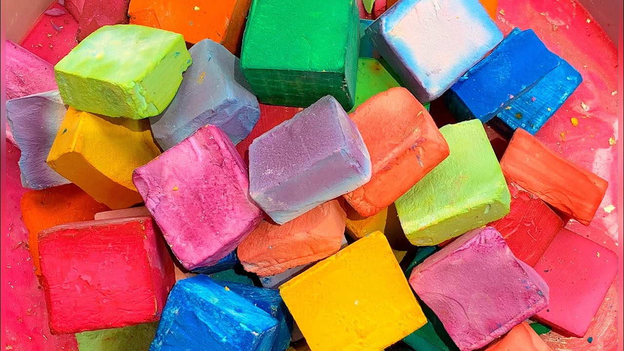 ASMR | dyed gym chalk cubes | crunchy | crispy | satisfying | relaxing | stress relief