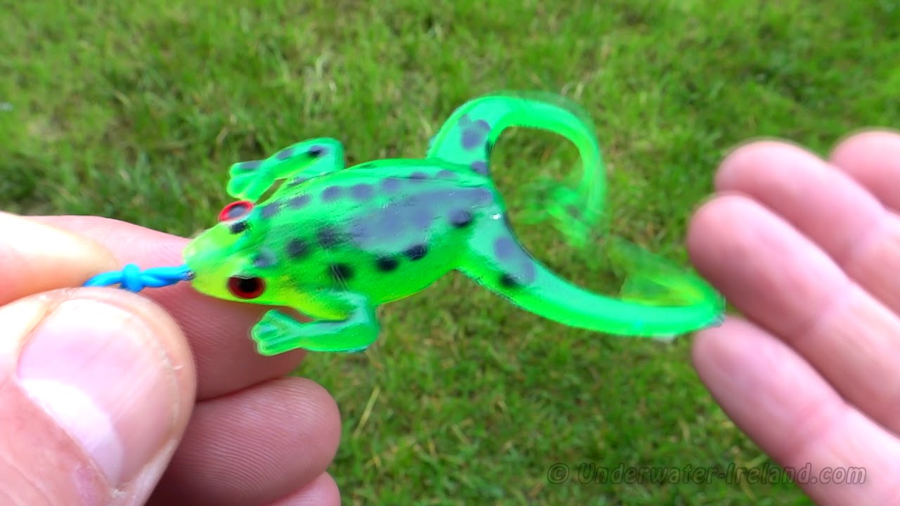 Cool!  Crazy trout attack spinner, Powertail, fly, soft frog, wobbler fishing lures underwater.