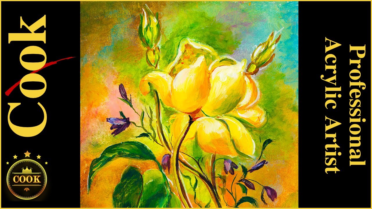 How Paint the Yellow Rose of Texas | Beginners Acrylic Tutorial Step by Step | Ginger Cook