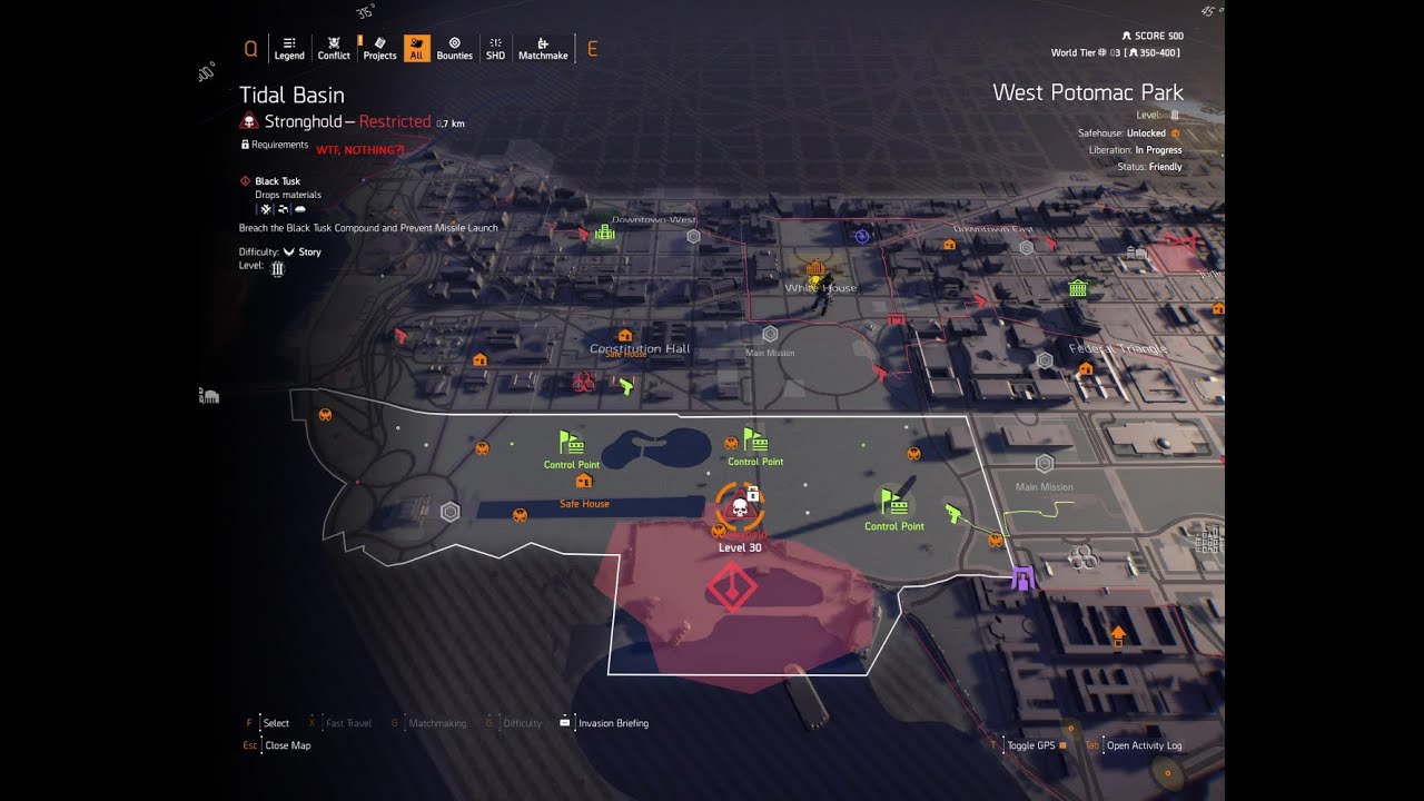 Division 2 - Tidal Basin Stronghold, Biology Lab Room -Bug/Problem Requirements empty for Stronghold