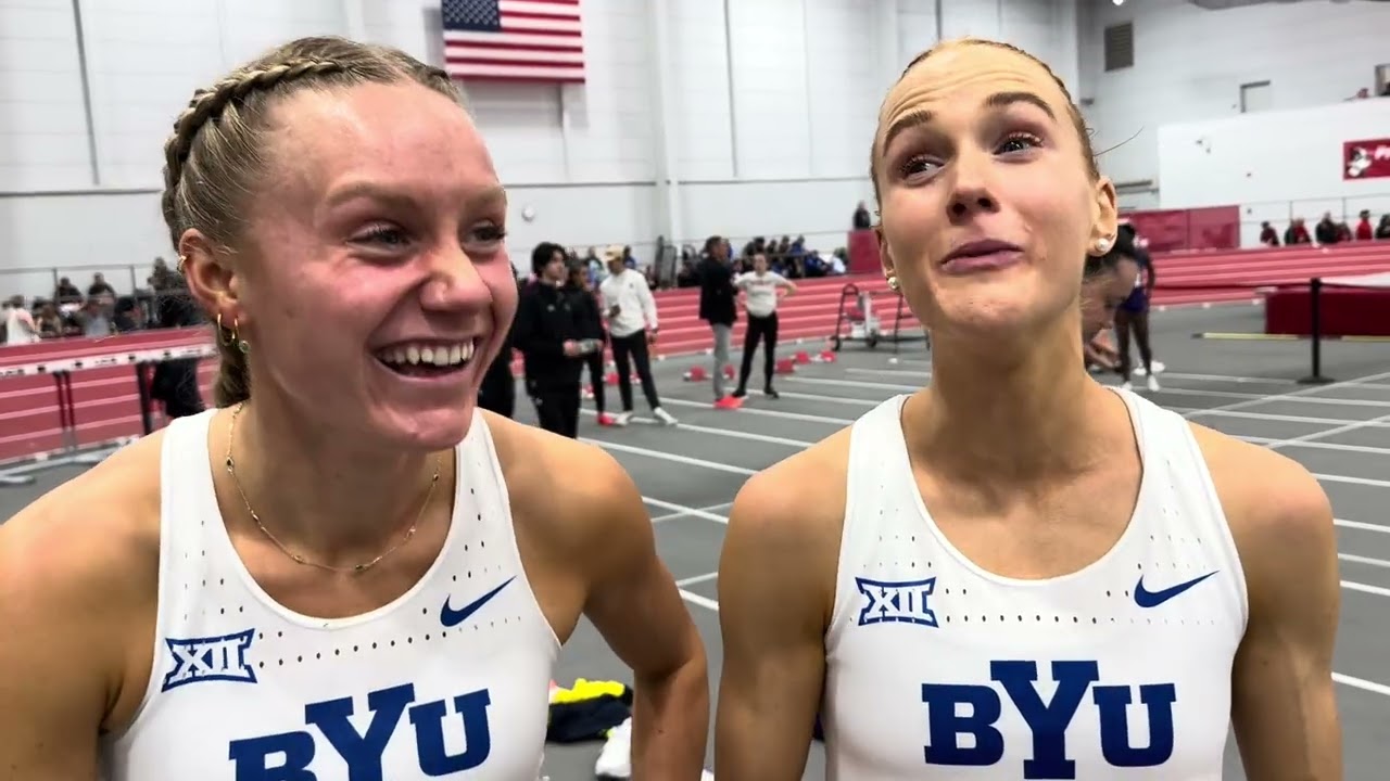 BYU’s Riley Chamberlain & Jane Hedengren after record-breaking mile at 2026 BU Valentine