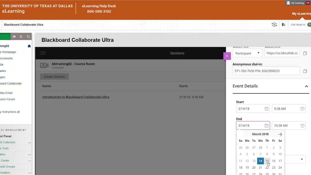 Blackboard Collaborate Ultra create session