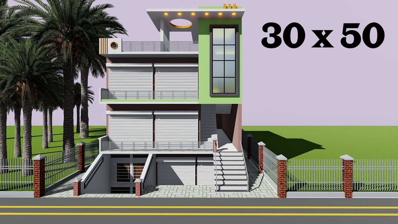 30 BY 50 BESMENT SHOP PLAN , 30X50 BESMENT CAR PARKING , 30*50 SHOP ELEVATION