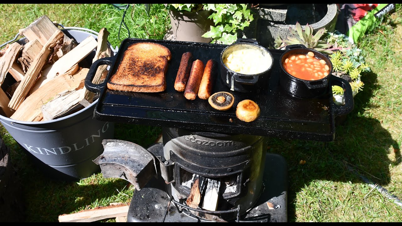 EcoZoom Rocket Stove Breakfast with Cast Iron Pots for Scrambled Eggs