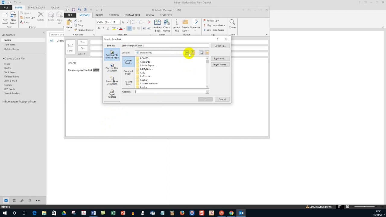 How to link to a specific document stored in a shared drive using a hyperlink when sending an email