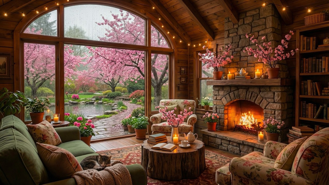 Rainy Jazz Music 🌸 Spring Coffee Shop Ambience & Smooth Jazz Instrumental Music for Relaxing, Work