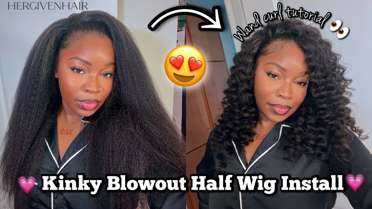 This Wig Looks Like MY Hair !?!😍 | Kinky Blowout Half Wig + Wand Curls Tutorial | HerGivenHair💗