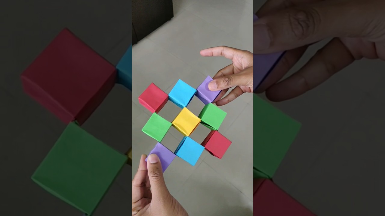 Origami Moving Cubes! #shorts #origami #jonakashima #modular #folding #papercraft #cube #colors
