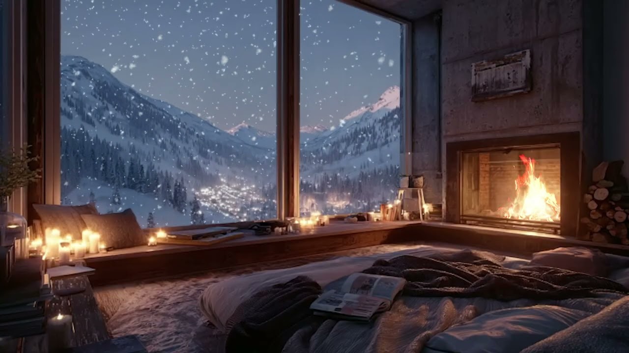 Cozy Fireplace Night – Warm Relaxing Music for Deep Sleep & Quiet Winter Evenings