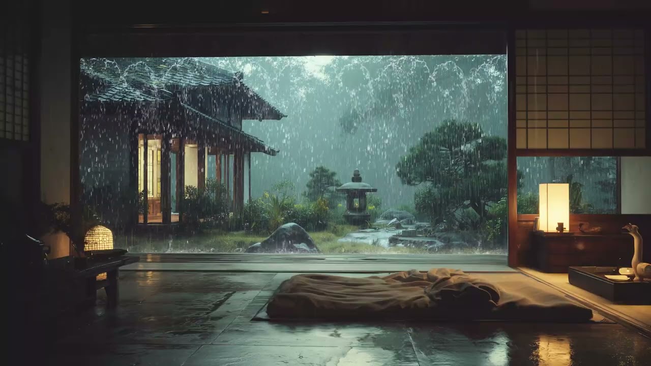 Relaxing piano rain music for sleep cozy warm room peaceful ambience