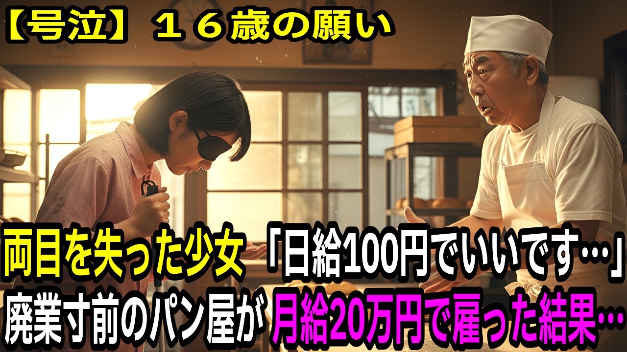 閉店寸前のパン屋に来た盲目の16歳少女「日給100円でいいので働かせてください」、67歳店主が「正社員として月給20万円で雇う」とした1ヶ月後、衝撃的な出来事が…【感動する話】