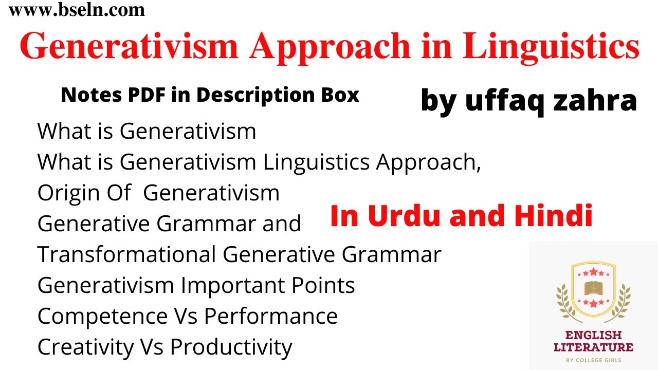 Generativism in Linguistics Explanation in Urdu and Hindi, Generativism Approach in Urdu and Hindi.