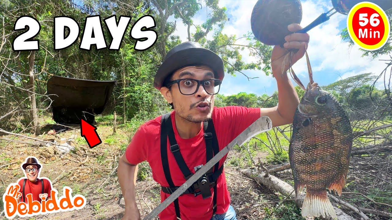 කැ‍ලේ| 2 DAYS Mr.Debiddo ALone in Jungle Under Heavy RAIN | Building Survival Camp| Finding SNAKES