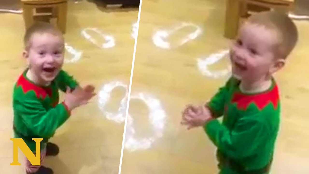 Неподдельная реакция маленького мальчика на обнаружение следов Санты.