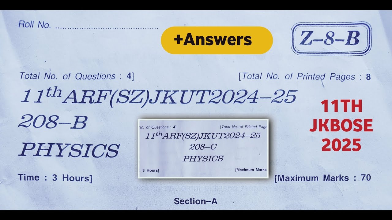 jkbose class 11th physics paper 2025 | jkbose class 11th todays physics paper