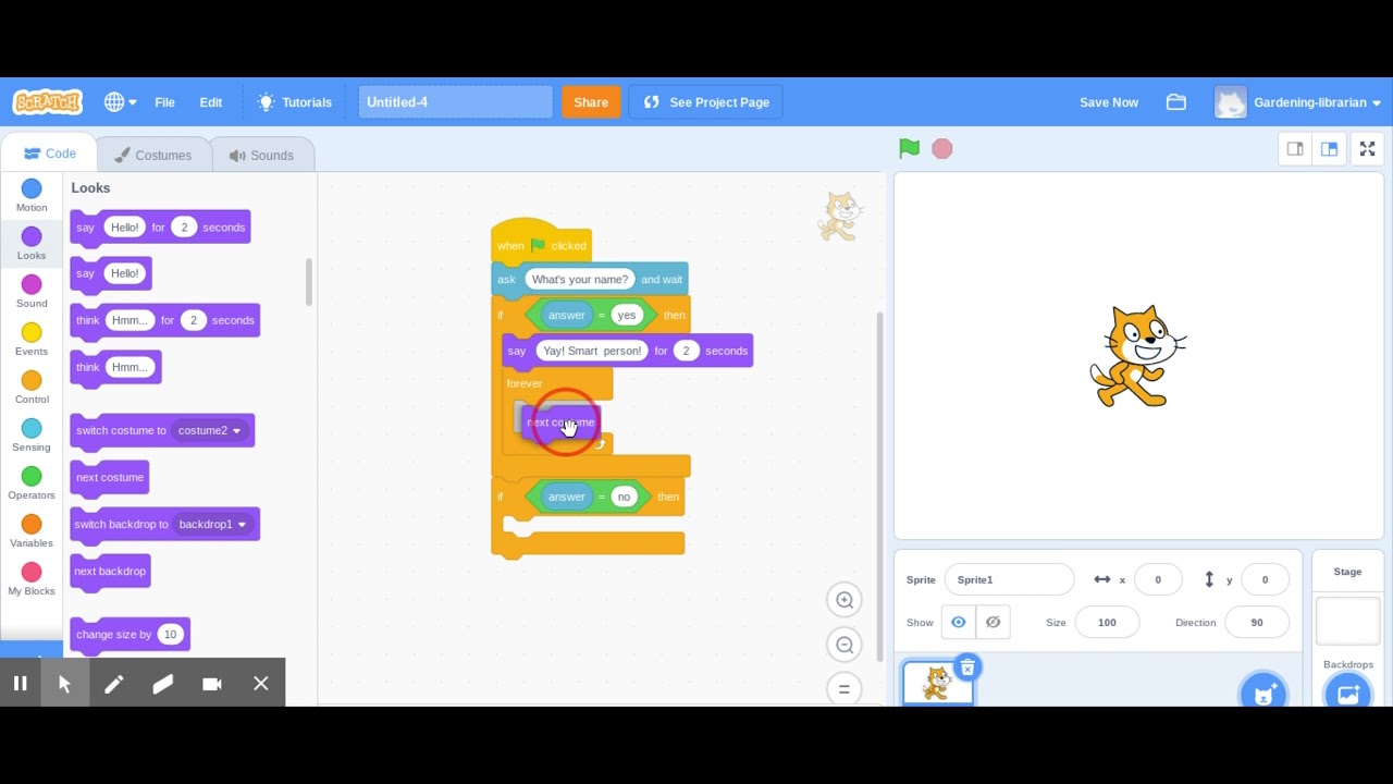 Programming yes/no questions in Scratch