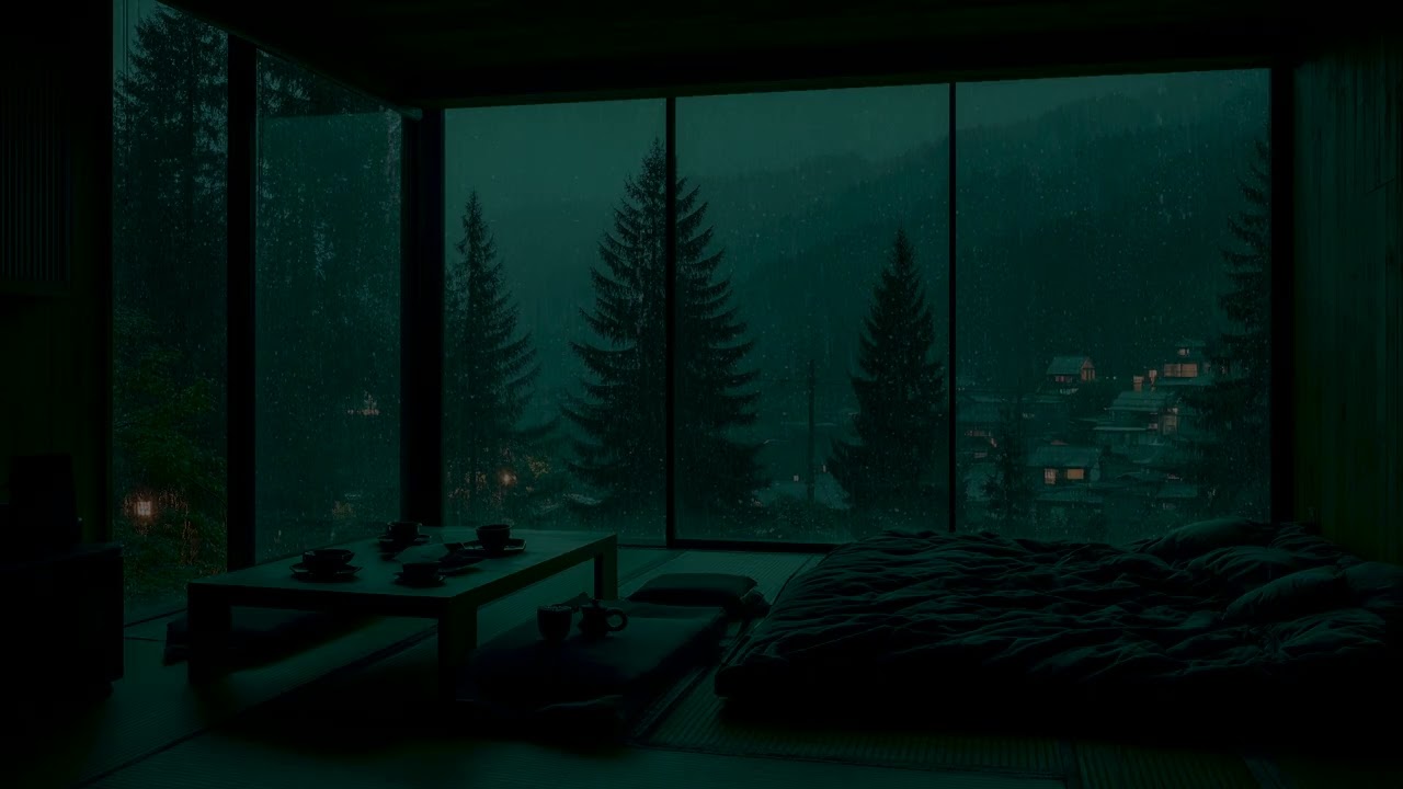 🌧 Calming Rain in a Tranquil Dark Bedroom (No Ads)| Peaceful Rain Sounds for Deep Sleep & Relaxation