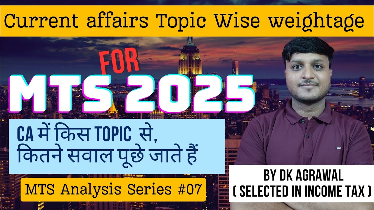 Topic Wise Weightage of Current Affairs For SSC MTS 2025 | MTS Analysis Series #07 |CA Topic For MTS