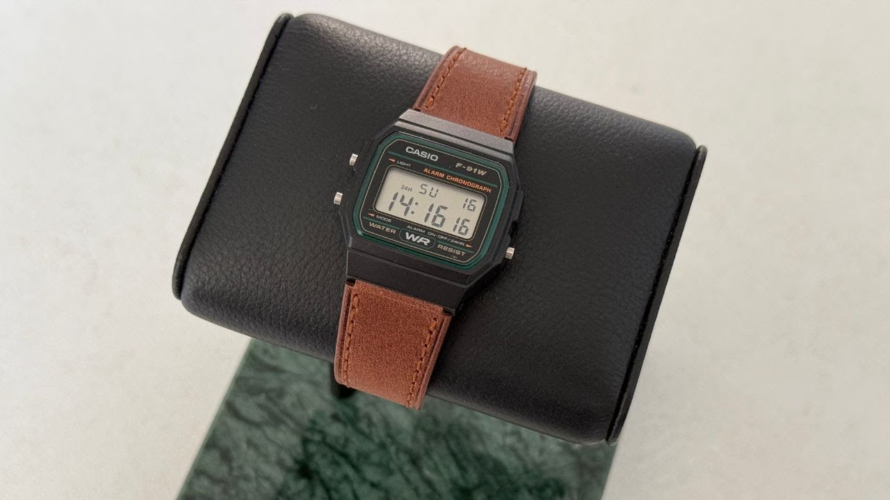 Vario top grain black & brown leather watch straps for Casio F-91W & Timex Q watches
