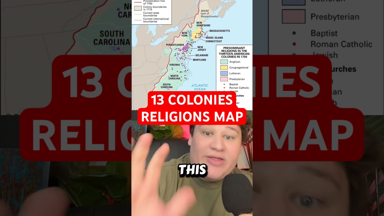 13 COLONIES RELIGIONS MAP #history #historical #historyfacts #usa #map #religion #america #maps #us