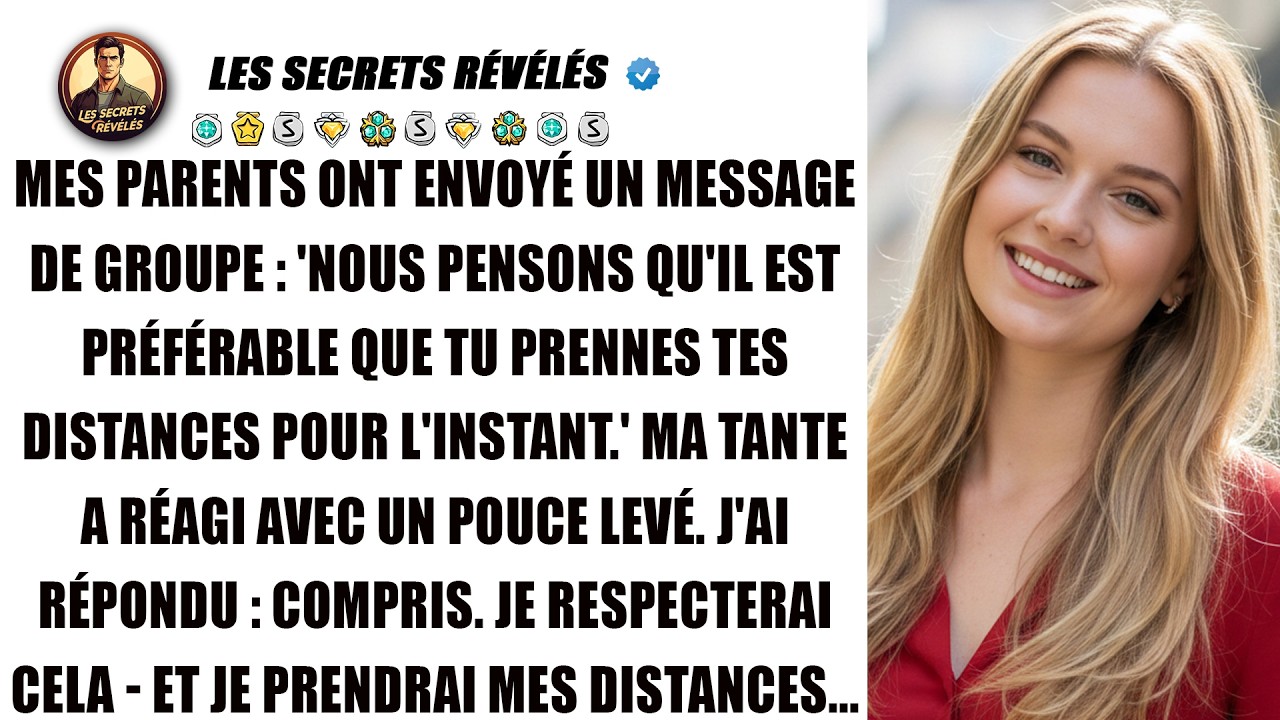 Mes parents m'ont demandé de m'éloigner. La réaction de ma tante m'a laissé sans voix.