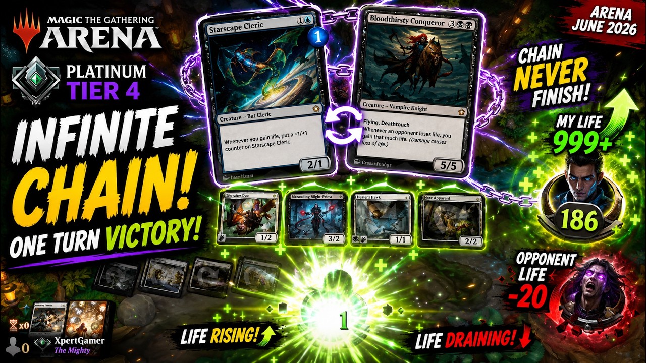 MTG Arena Platinum Tier 4 | Bloodthirsty Conqueror + Starscape Cleric Infinite Life Drain Combo!