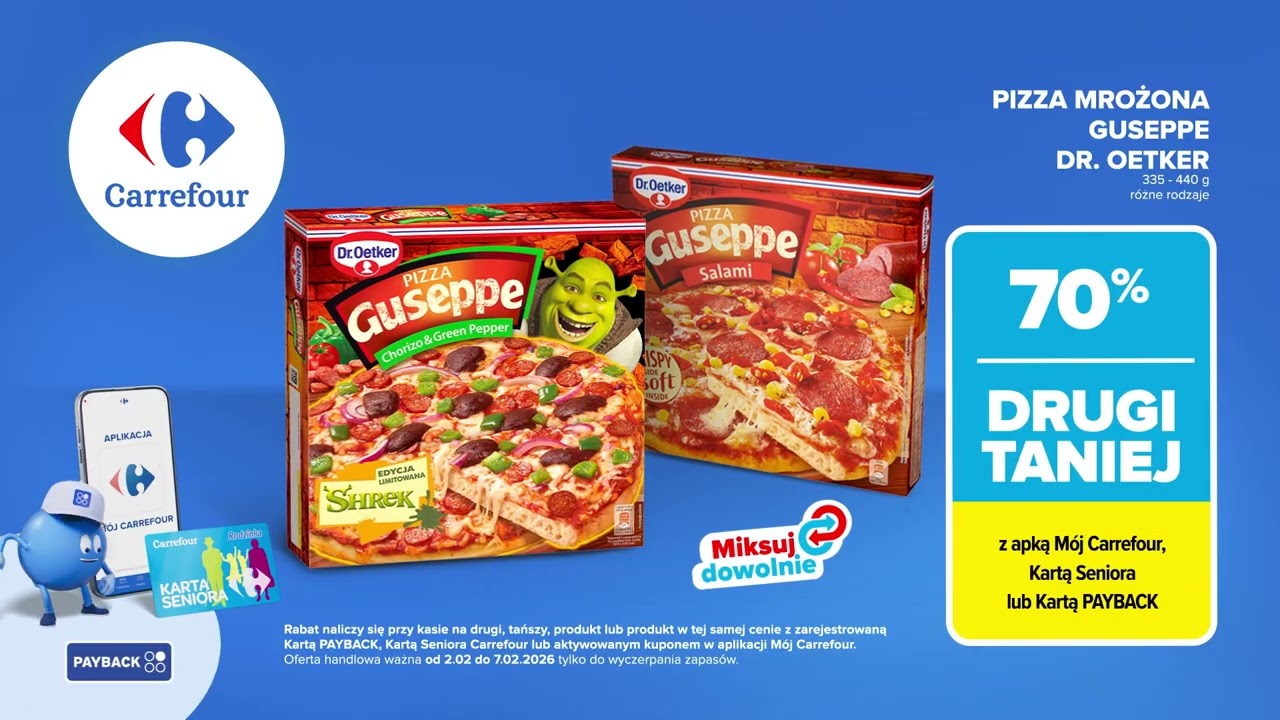 MISJA: DRUGI 70% TANIEJ. W ofercie słodycze MILKA, Pizza GUSEPPE,kosmetyki do włosów.